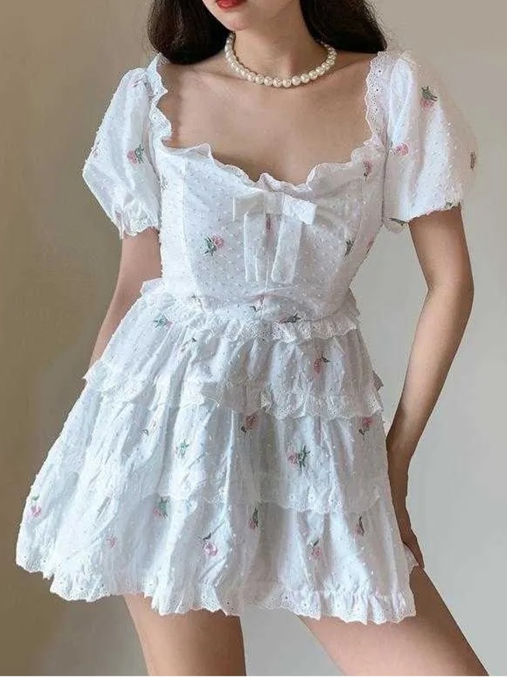 NWT 🎀 For Love & Lemons White Mini Dress with Pink Floral Embroidery